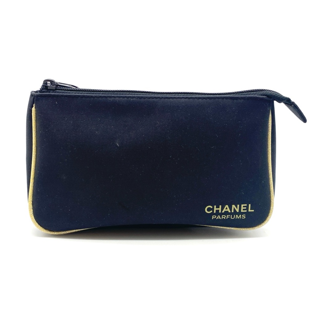 CHANEL Parfums Black and Gold Trim Makeup Cosmetics Toiletry Pouch Bag Small